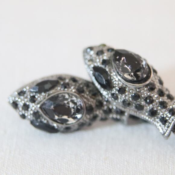 Articulated Tadpole Earrings Black Rhinestone Studded Marcasite - Picture 6 of 10